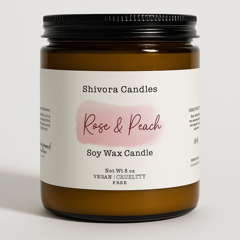 Rose & Peach Soy Wax Candle – 8 oz | Soft Floral & Fruity Scent - Shivora Candles
