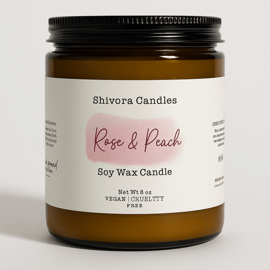 Rose & Peach Soy Wax Candle – 8 oz | Soft Floral & Fruity Scent - Shivora Candles