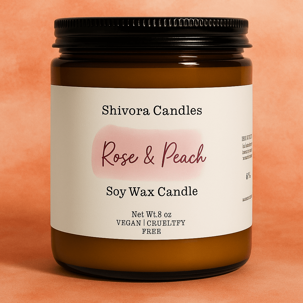 Rose & Peach Soy Wax Candle – 8 oz | Soft Floral & Fruity Scent - Shivora Candles
