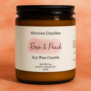 Rose & Peach Soy Wax Candle – 8 oz | Soft Floral & Fruity Scent - Shivora Candles